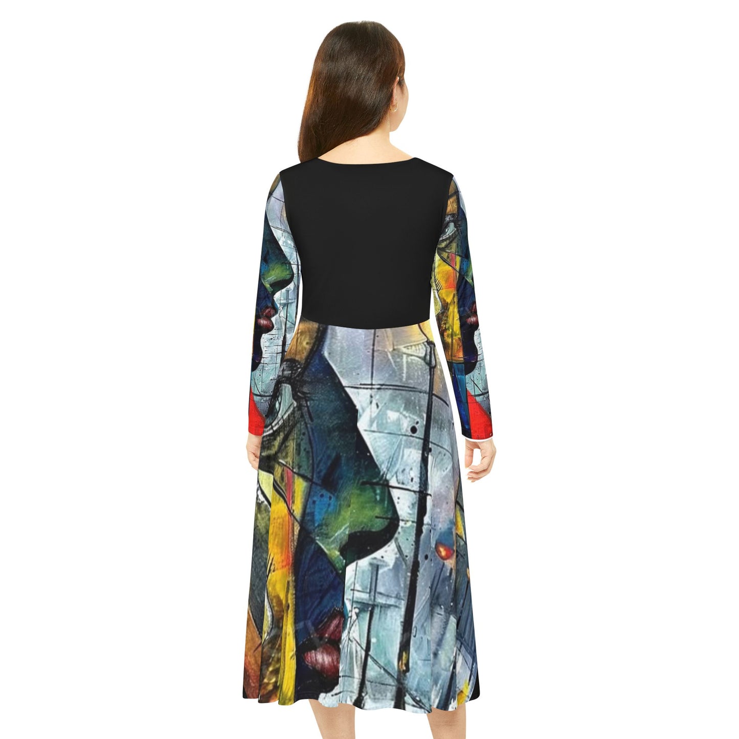 Artistic Women's Long Sleeve Dance Dress - Vibrant Abstract Design