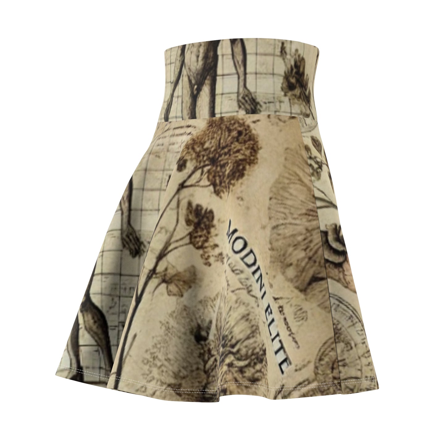 Vintage Botanical Women's Skater Skirt - Artistic Floral & Anatomical Design
