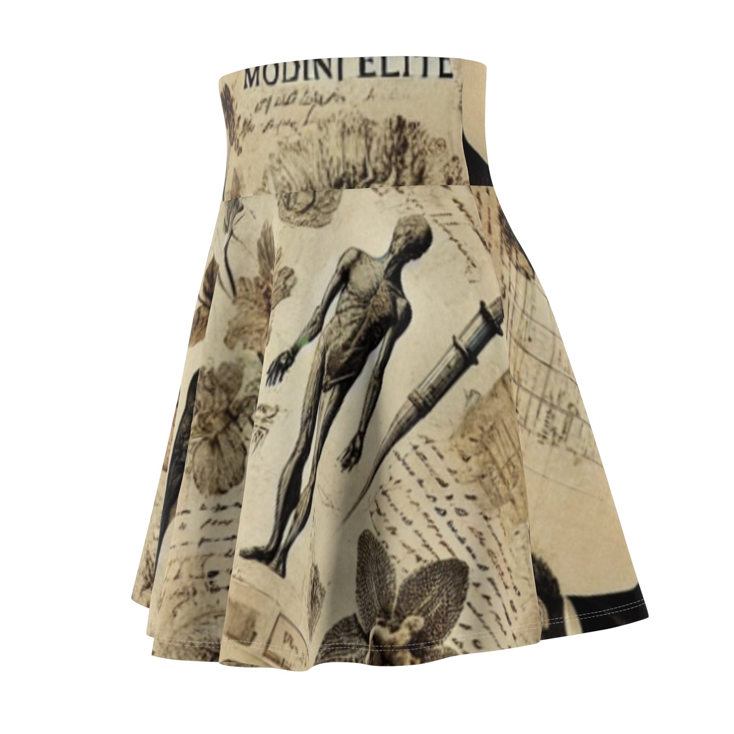 Vintage Botanical Women's Skater Skirt - Artistic Floral & Anatomical Design