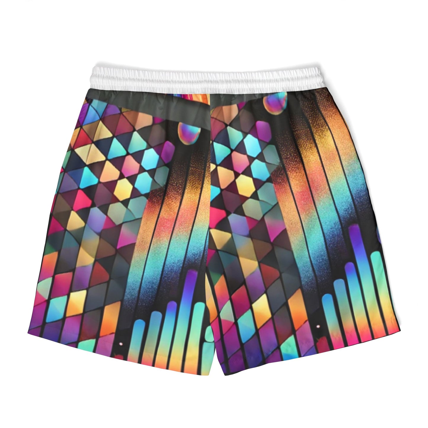 Vibrant Geometric Unisex Swim Shorts for Pool Parties & Beach Days
