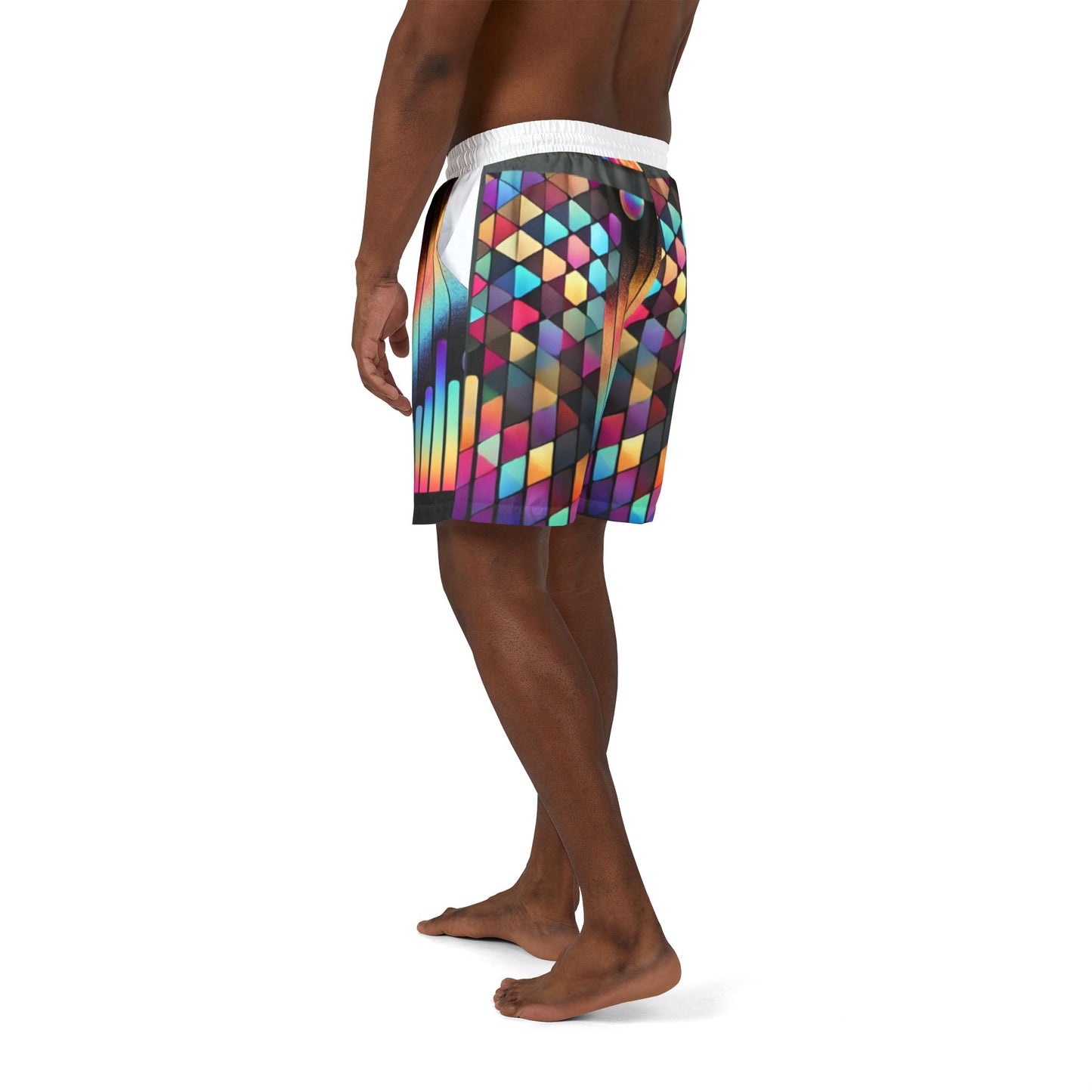 Vibrant Geometric Unisex Swim Shorts for Pool Parties & Beach Days