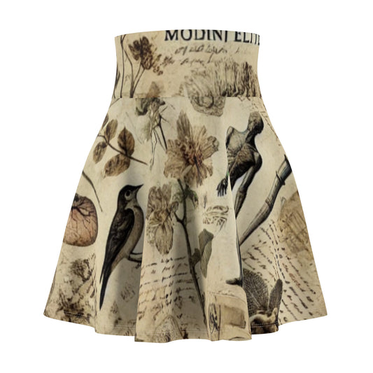 Vintage Botanical Women's Skater Skirt - Artistic Floral & Anatomical Design
