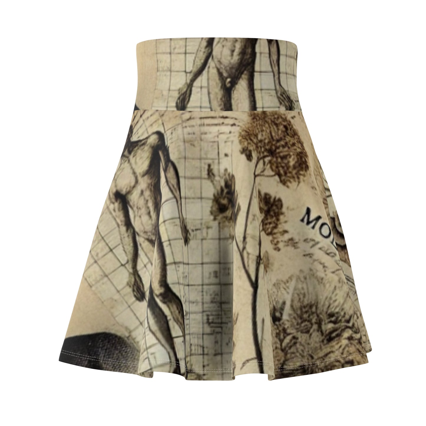 Vintage Botanical Women's Skater Skirt - Artistic Floral & Anatomical Design