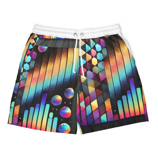 Vibrant Geometric Unisex Swim Shorts for Pool Parties & Beach Days